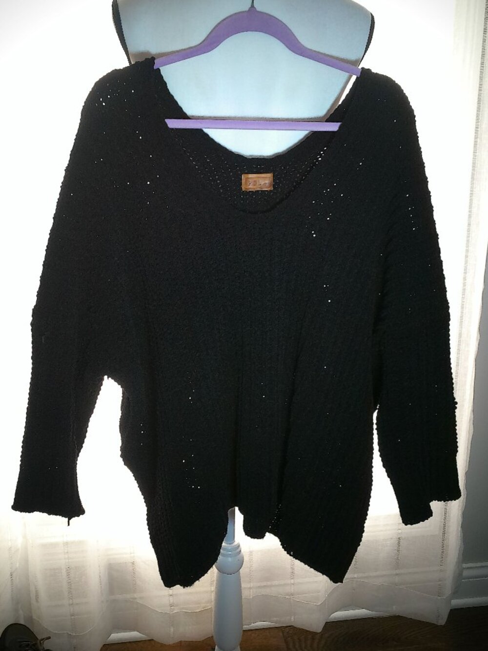 POL Sweater Chunky Knit V-Neck Oversized Black S